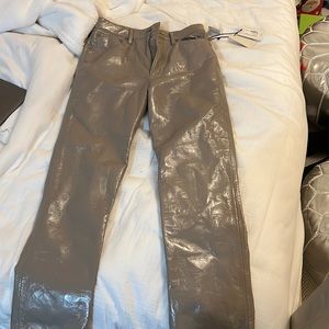 Neutral shine leather pants